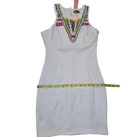 Women's Lipsy London Dress White Beaded Neon Multi Bodycon Fitted US 8 - Picture 6 of 10